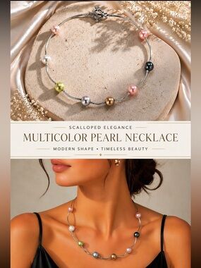 ✨ Multicolor Pearl Scalloped Collar Necklace | Modern Statement Choker ✨